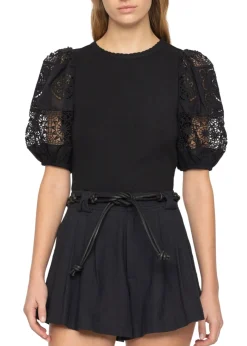Dahlia Eyelet Combo Sleeve Tee