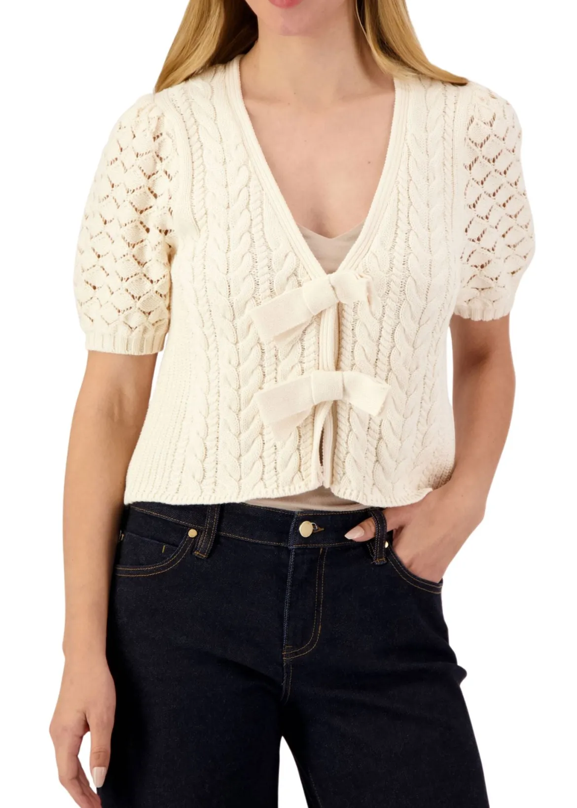Elaine Pointelle Bow Cardigan