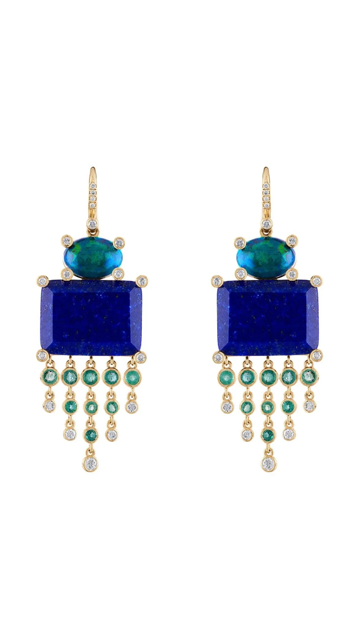 Lapis Opal Emerald Diamond Earrings