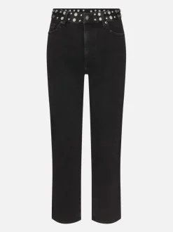 Le Sleek Straight Studded Jeans