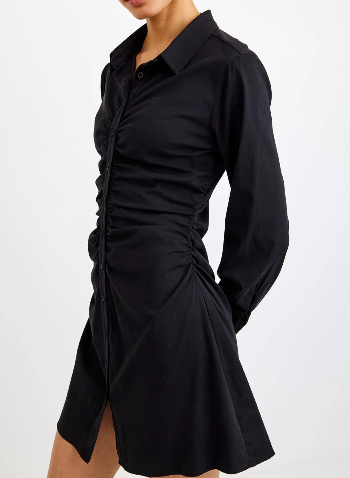 Long Sleeve Shirred Shirt Dress