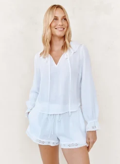 Long Sleeve Tie Neck Ruffle Top