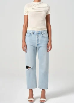 90's Crop Mid Rise Loose Straight Jeans