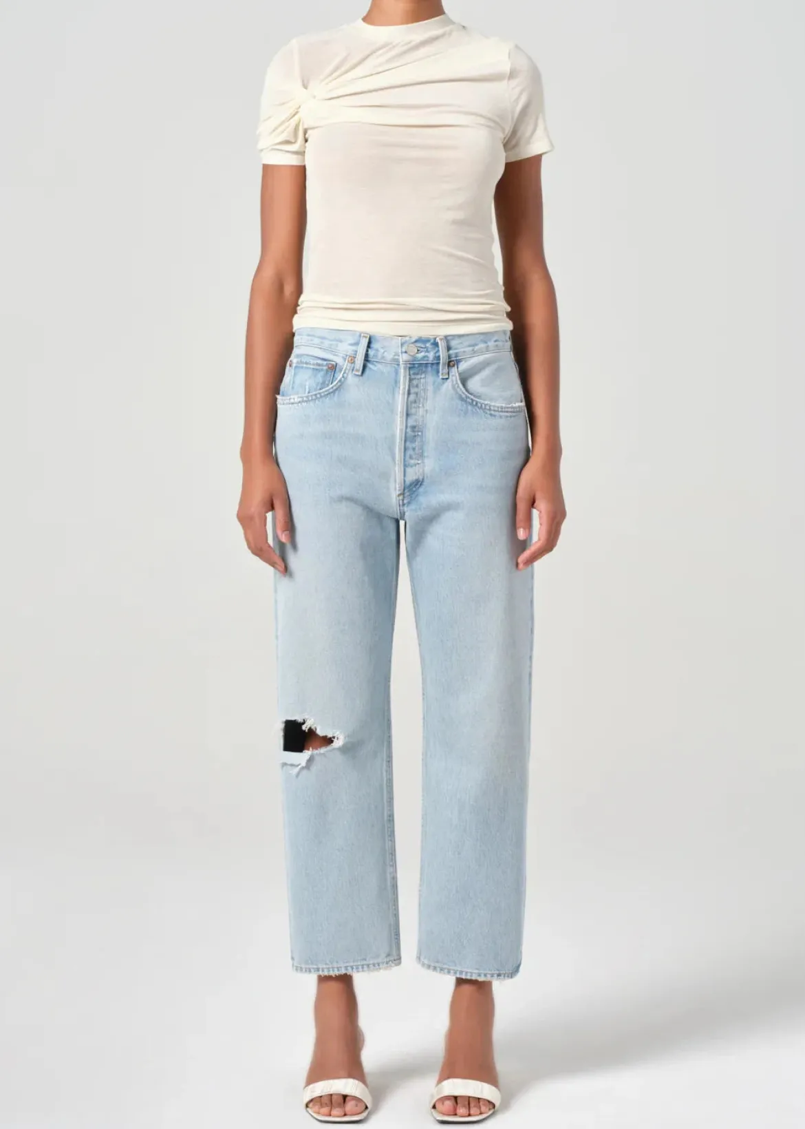 90's Crop Mid Rise Loose Straight Jeans