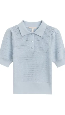 Solid Pointelle Puff Sleeve Polo
