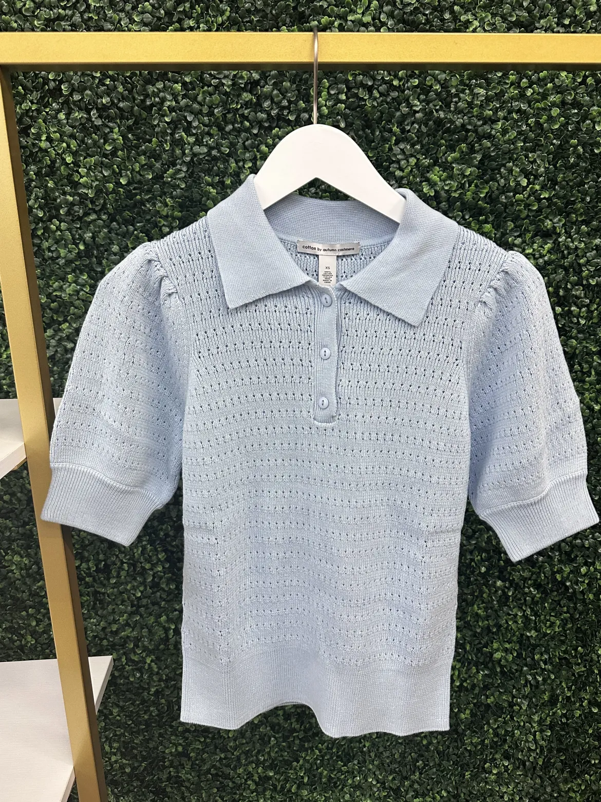 Solid Pointelle Puff Sleeve Polo